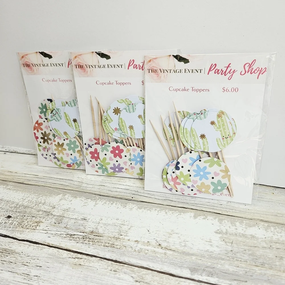 36 Cactus and Floral Cupcake Toppers